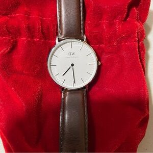 Daniel Wellington Silver Case Watch with Brown Strap
